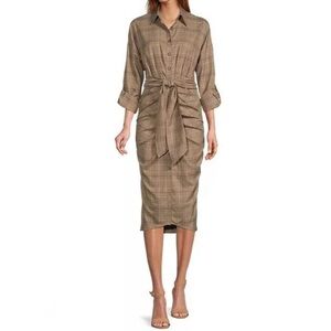 ANTONIO MELANI Brown Plaid Midi Dress